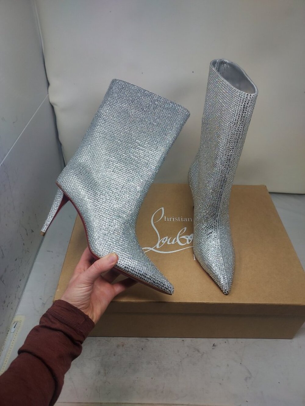 Christian Louboutin Astrilarge Strass Crystal Silver Boot